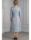 ieftine Seturi de rochii pentru mama-Două Piese Linia -A Lungimea ceaiului Rochie pentru invitata de nunta Rochie Mama Miresei Fără manșon Lungime Manșon 3/4 Stil Nautic Pătrat Elegant Simplu Oficial Kentucky Derby Semi formal Jaquard