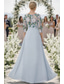 billige Mammas jumpsuits-Jumpsuit / Pantsuit Buksedrakt Gulvlengde Formell kjole Kjole til brudens mor 3/4 ermer Båthals Øsehals Elegant Årgang Formell Bryllupsgjest Kirke Chiffon Blonder med Blomstertrykk Broderi