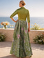 abordables Longueur du plancher-Ligne A Longueur au sol Robe Chemise Robe d'invité de mariage Robe de Cérémonie Robe de Mère de Mariée  manche longue Col de chemise Élégant ancien Mariage Formel Nylon avec Imprimé floral Noeud(s