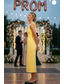 abordables Robes Longues &amp; Gowns-Fourreau Colonne Longueur thé Robe de Bal Robe d'invité de mariage Robe de soirée Robes de Bal Élégant Sans manches Col ras du cou Bal de promo Formel Crêpe Extensible Dos nu avec Noeud(s) Couleur