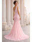 abordables Robes de Soirée Sirène-Sirène Trompette Traîne Balayage Robe de Soirée Élégant Sans manches Une Épaule Mariage Formel Robe Rose Chiffon avec Froncé