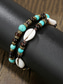 abordables Joyas para hombres-Conjunto de dos pulseras bohemias para hombre, con cuentas de madera, turquesa y conchas, ideales para vacaciones en la playa y para el día a día.