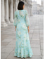 billige Havfrue Kveldsdrakter-A-linje Havfrue Gulvlengde Kveldskjoler Elegant Årgang Blomster Langermet Høyhalset Hage fest Bryllup Chiffon med Blomstertrykk Drapert