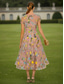 abordables Longueur du thé-Ligne A Longueur thé Robes de Cocktail Élégant Floral Manche Courte Col ras du cou Fête de jardin Mariage Dentelle avec Fleurs 3D Broderie Appliques