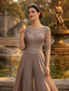 preiswerte Overalls für Mütter-Zweiteilig Overall Hosenanzug Bodenlang Brautmutterkleid Halbarm Bateau-Ausschnitt Elegant Petite Hochzeitsgast Kirche Chiffon mit Applikationen