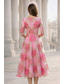 abordables Robes de cocktail-Ligne A Longueur thé Robes de Cocktail Élégant ancien Floral Demi Manches Col en V Fête de jardin Mariage Poche Satin Organza avec Imprimé floral Fleur brodée Poche