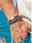 abordables Joyas para hombres-Conjunto de dos pulseras bohemias para hombre, con cuentas de madera, turquesa y conchas, ideales para vacaciones en la playa y para el día a día.