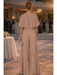 billige Mammas jumpsuits-Buksedrakt Gulvlengde Kjole til brudens mor Kortermet Halvlange ermer Crew-hals Elegant Enkel Fritid Formell Bryllupsgjest Bryllupsfest Chiffon Sjale med Plissert