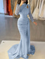 abordables Vestidos de gala-Corte Trompeta Sirena Cola de Corte Vestido Midi Vestidos de noche Vestido de baile con sobrefalda Vestimenta formal Elegante Abertura lateral Sedoso Manga Larga Cuello Alto Formal Satén Lentejuelas