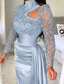 abordables Vestidos de gala-Corte Trompeta Sirena Cola de Corte Vestido Midi Vestidos de noche Vestido de baile con sobrefalda Vestimenta formal Elegante Abertura lateral Sedoso Manga Larga Cuello Alto Formal Satén Lentejuelas