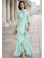 billige Havfrue Kveldsdrakter-A-linje Havfrue Gulvlengde Kveldskjoler Elegant Årgang Blomster Langermet Høyhalset Hage fest Bryllup Chiffon med Blomstertrykk Drapert