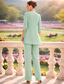 cheap Mom's Pant Suits-Jumpsuit Pantsuit 3 Piece Floor Length Mother of the Bride Dress 3/4 Length Sleeve Scoop Neck Elegant Formal Wedding Guest Chiffon Lace Sequined with Lace Sequin
