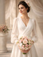 preiswerte Kleine weiße Kleider-A-Linie Knöchellänge Kleines weißes Kleid Partykleider Brautkleider Brautkleid Elegant Täglich Bishopsärmel Langarm V Ausschnitt Abschlussfeier Geburtstag Chiffon mit Einfarbig