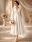 preiswerte Kleine weiße Kleider-A-Linie Knöchellänge Kleines weißes Kleid Partykleider Brautkleider Brautkleid Elegant Täglich Bishopsärmel Langarm V Ausschnitt Abschlussfeier Geburtstag Chiffon mit Einfarbig