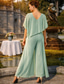 billige Mammas jumpsuits-Jumpsuit / Pantsuit Ankellengde Kjole til brudens mor Ermeløs Øsehals Elegant Fest Formell Bryllupsgjest Chiffon med Perlearbeid
