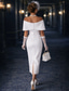 cheap Cocktail Dresses-Sheath Column Tea Length Cocktail Dresses Party Dresses Elegant Party Bodycon Sleeveless Off Shoulder Wedding Guest Party Wear Stretch Fabric with Sash / Ribbon