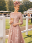 cheap Floor Length-A-Line Dress Floor Length Wedding Guest Dress Formal Dresses Evening Gown Mother of the Bride Dress 3/4 Length Sleeve Jewel Neck Elegant Wedding Party Lace with Lace Pleats Appliques