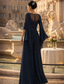 billige Mammas jumpsuits-Buksedrakt Gulvlengde Kjole til brudens mor Halvlange ermer Cowl-hals Elegant Formell Bryllupsgjest Blonder Elastisk chiffon med Paljett Appliqué