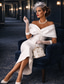cheap Cocktail Dresses-Sheath Column Tea Length Cocktail Dresses Party Dresses Elegant Party Bodycon Sleeveless Off Shoulder Wedding Guest Party Wear Stretch Fabric with Sash / Ribbon