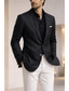baratos Blazer de linho-Homens Blazer de linho Casaco esportivo Colar de fechamento Moda Casual Cor Sólida Preto Moderno Dois botões de peito simples