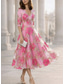 abordables Robes de cocktail-Ligne A Longueur thé Robes de Cocktail Élégant ancien Floral Demi Manches Col en V Fête de jardin Mariage Poche Satin Organza avec Imprimé floral Fleur brodée Poche