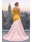preiswerte A-Linie Abendkleider-A-Linie Bodenlange Schleppe Kleid für Hochzeitsgäste Abendkleid Abiballkleider Elegant Langarm Ein-Schulter Abschlussball Formell Satin mit Farbblock