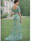ieftine Rochii de seară sirenă-Seara Sirenă / Trompetă Lungime Podea Rochii de seara Rochie de bal cu fustă lungă Elegant strălucitoare Floral Manșon scurt În V Serată Petrecere în grădină Șifon Tulle cu Flori brodată Paiete