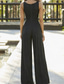 billige Semi-formell / Cocktail-Jumpsuits Kvelds Kjole Elegant Prom Bursdag Gulvlengde Uten Ermer Juvel Hals Høst Bryllupsgjest Stretch Chiffon med Kryss Rent Farge gratis tilpasset størrelse