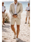 preiswerte Hochzeitsanzüge-Herren Smokings Leinenanzüge Strandhochzeit Himmelblau Khaki Sommer Anzug Gekerbtes Revers Mode Täglich Einfarbig Standard Passform 2-teilig Einreihige Zwei-Knopf-Jacke