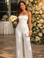 preiswerte Overalls für Mütter-Jumpsuits Elegantes Kleid Hochzeitsgast Prom Bodenlänglich Ärmellos Trägerlos Stretchstoff mit Pailletten einfarbig