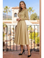 abordables Robes de cocktail-Ligne A Longueur thé Robes de Cocktail Robes de soirée Élégant Éclat manche longue Col ras du cou Noël robe demoiselle d honneur Satin Velours avec Plis Paillettes