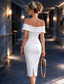 preiswerte Cocktailkleider-Schlauchkleid Tee-Länge Cocktailkleider Abiballkleider Partykleider Elegant Figurbetont Halbarm Schulterfrei Hochzeitsgast Abschlussfeier Stretchstoff mit Schlank Unifarbe