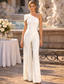 billiga Ballgowns för kvällsbruk-Jumpsuits Golvlång Kvälls klänningar Balklänning med överkjol Formell klädsel Elegant Sparkbyxor Ärmlös Enaxlad Bal Födelsedag Höstens bröllopsgäst Stretchtyg med Ren Färg