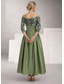 baratos Vestidos de Cocktail-Linha A Até o Tornozelo Vestido formal Vestidos de cocktail Elegante Manga 3/4 Decote Princesa Casamento Formal Renda Tafetá com Com Miçangas Pregas