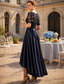 abordables Longueur de cheville-Ligne A Asymétrique Longueur thé Robe de Soirée Robe de Cocktail Robe d'invité de mariage Robe de Mère de Mariée  Manche Courte Col Rond Élégant Asymétrique robe demoiselle d honneur Fête de mariage