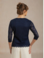 voordelige Effen Blouses-Dames Kanten overhemd Blouse Kant Effen Kleur Elegant Stijlvol 3/4 mouw V-hals Normale tops Dagelijks Werk Marineblauw Zomer Lente Herfst