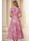 abordables Robes de cocktail-Ligne A Longueur cheville Longueur thé Robe de Cérémonie Robes de Cocktail Élégant Manche Courte Col en V Mariage Formel Jacquard avec Plis
