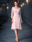 abordables Ensembles de robes pour maman-Deux Pièces Ligne A Ensembles de Robes Longueur thé Robe d'invité de mariage Robe de Mère de Mariée  Manche Courte Bijoux Élégant Grande taille robe demoiselle d honneur Fête de mariage Chiffon