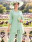 cheap Mom's Pant Suits-Jumpsuit Pantsuit 3 Piece Floor Length Mother of the Bride Dress 3/4 Length Sleeve Scoop Neck Elegant Formal Wedding Guest Chiffon Lace Sequined with Lace Sequin