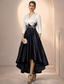 cheap Ankle Length-A-Line Asymmetrical Tea Length Party Dress Cocktail Dress Wedding Guest Dress Mother of the Bride Dress 3/4 Length Sleeve Shirt Collar Elegant High Low Formal Wedding Guest Satin Lace with Appliques