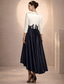 cheap Ankle Length-A-Line Asymmetrical Tea Length Party Dress Cocktail Dress Wedding Guest Dress Mother of the Bride Dress 3/4 Length Sleeve Shirt Collar Elegant High Low Formal Wedding Guest Satin Lace with Appliques