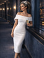 preiswerte Cocktailkleider-Schlauchkleid Tee-Länge Cocktailkleider Abiballkleider Partykleider Elegant Figurbetont Halbarm Schulterfrei Hochzeitsgast Abschlussfeier Stretchstoff mit Schlank Unifarbe