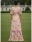 abordables Longueur du plancher-Ligne A Robe Longueur au sol Robe de Soirée Robe de Cocktail Robe de Mère de Mariée  Manche Courte Col en V Élégant ancien Luxueux Formel robe demoiselle d honneur Kentucky Derby Chiffon Tulle avec