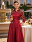 billige Mammas jumpsuits-Buksedrakt Ankellengde Kjole til brudens mor 3/4 ermer Skjortekrage Elegant Fest Formell Bryllupsgjest Sateng Blonder med Plissert