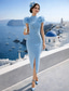 cheap Cocktail Dresses-Sheath Column Ankle Length Cocktail Dresses Party Dresses Elegant Sleeveless High Neck Formal WorkWear Stretch Fabric with Slit Appliques