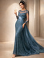 abordables Longueur du plancher-Sirène Trompette Traîne Balayage Robe d'invité de mariage Robe de Cérémonie Robe de soirée Robe de Mère de Mariée  manche longue Bijoux Élégant robe demoiselle d honneur Soirée Formelle Satin