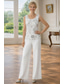 preiswerte Hosenanzüge für Mama-Zweiteilig Dreiteilig Hosenanzug Bodenlang Brautmutterkleid Ärmellos Dreiviertelarm Rundausschnitt Elegant Einfach Verschönert Formell Hochzeitsgast Formeller Abend Chiffon Paillettenbesetzt mit