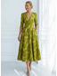 billiga Cocktailklänningar-A-linje Ankellång Telång Formell klädsel Cocktailklänningar Elegant 3/4 ärm V-hals Bröllop Formell Satäng Jacquard med Tofs