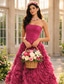 abordables Robes Longues &amp; Gowns-Ligne A Longueur cheville Robes de Bal Floral Bouffant Sans manches Sans bretelles Fête de jardin robe demoiselle d honneur Tulle Dos nu avec Froncé