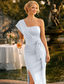 preiswerte Cocktailkleider-Schlauchkleid Tee-Länge Cocktailkleider Partykleider Elegant Minimalistisch Ärmellos Ein-Schulter Abschlussball Hochzeitsgast Stretchstoff mit Schlitz Unifarbe Mit Trägern
